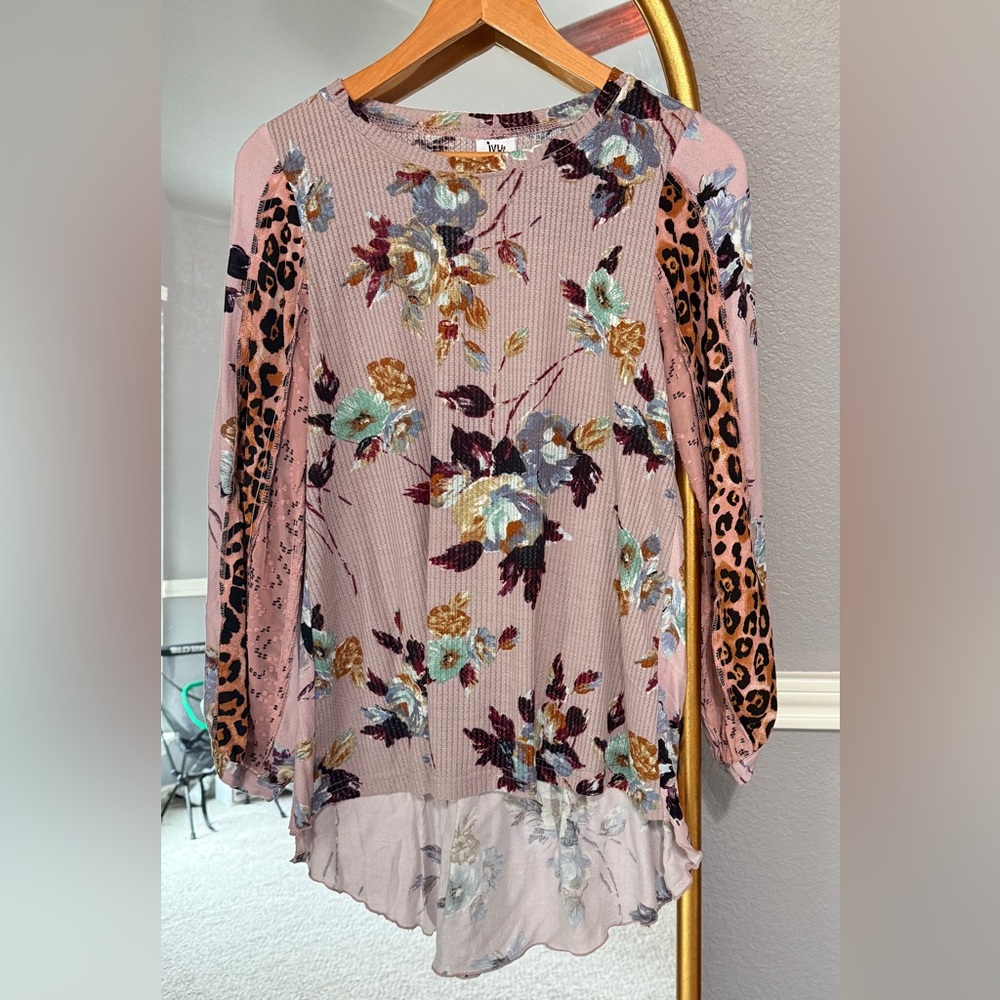 Ivy Jane Mixed Mismatched Waffle knit top floral leaopard boho chic tunic blouse
